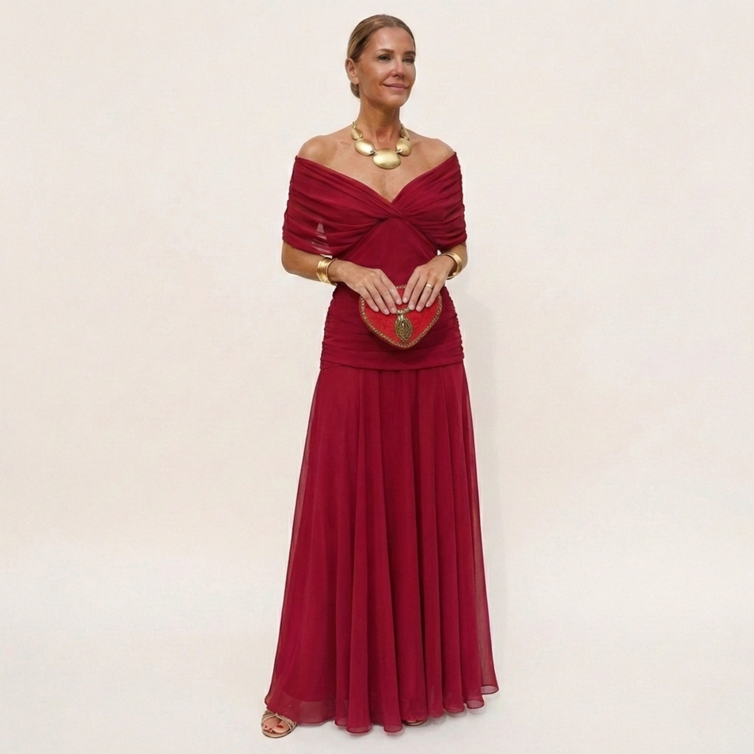 Long, elegant, flowing women's dress – V-neckline, refined design
