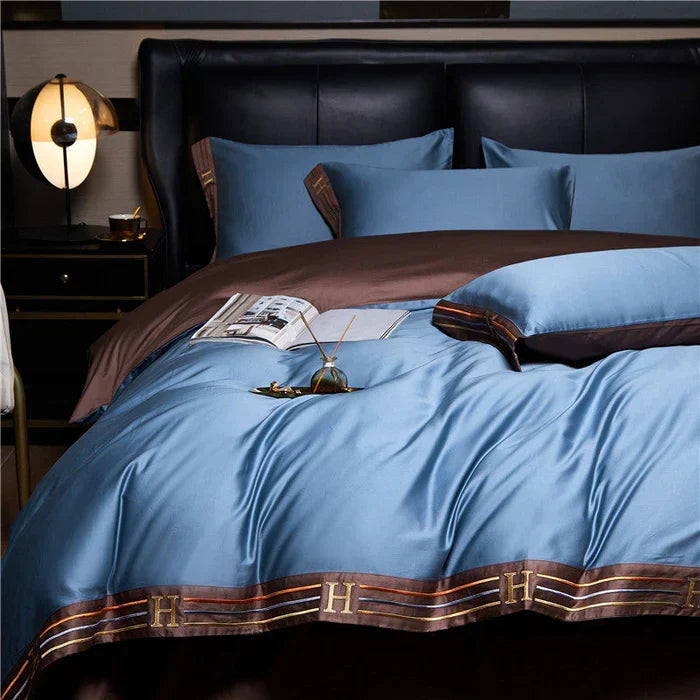 Embroidered Cotton Satin Bedding Set - Luxora