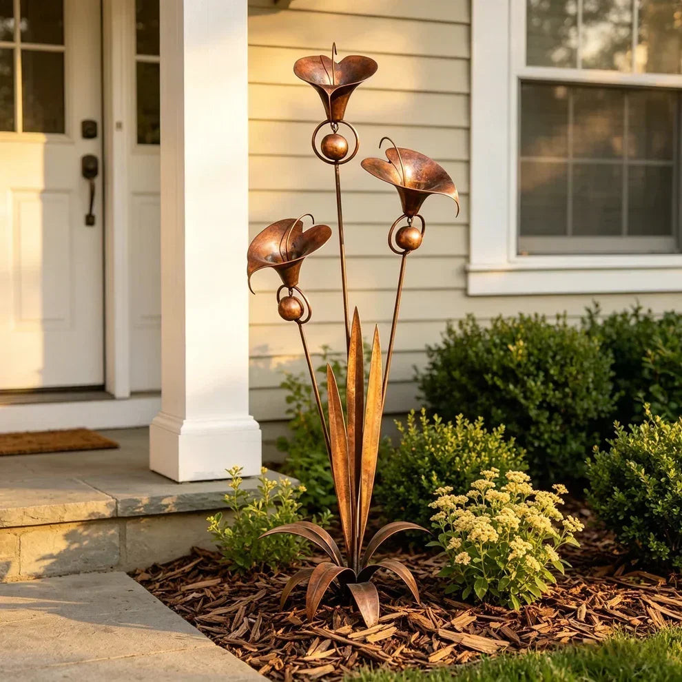 Copper flower garden stake