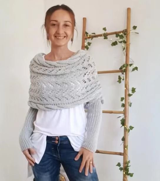 Wrap Scarf with Double Sleeves - Warm Knitted Scarf with Built-In Sleeves
