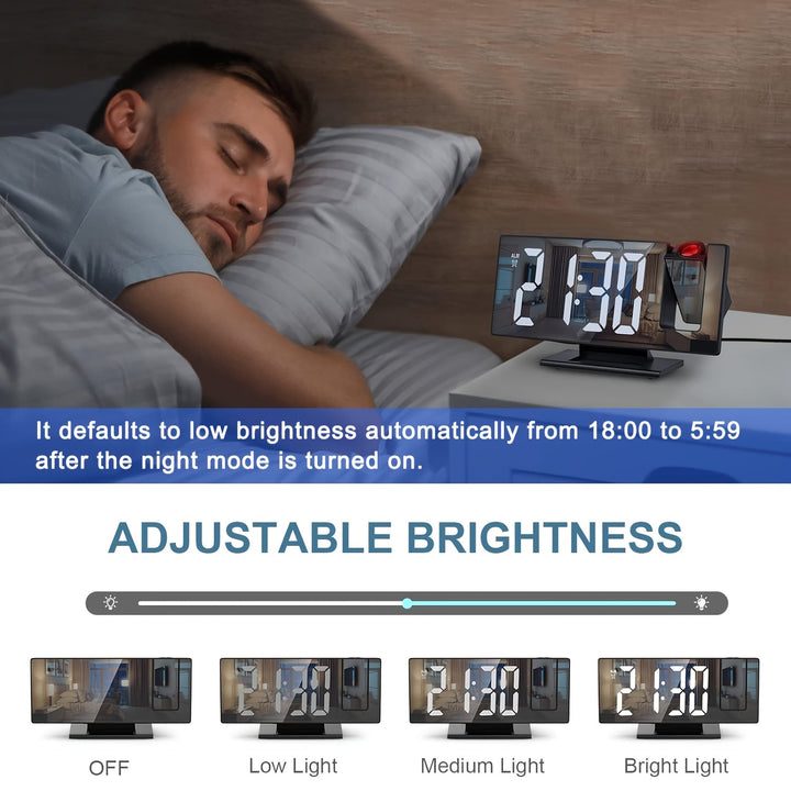 Alarm Clock with LED Projection and Adjustable 180° Projection – Clear Display and Snooze Function for Bedroom or Office