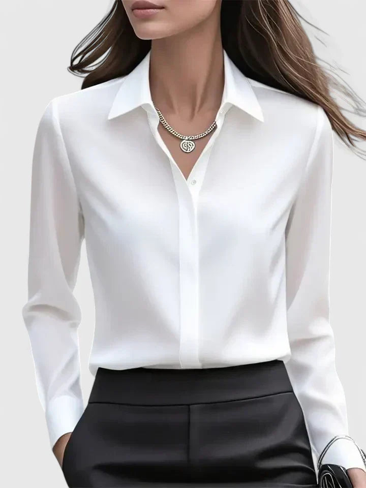 Women's long-sleeved satin blouse – elegant office blouse