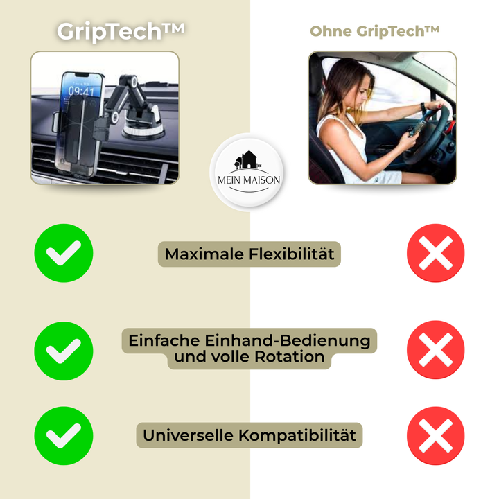 GripTech Car Phone Holder | Strong Suction Grip | 360° Rotation | One-Handed Use