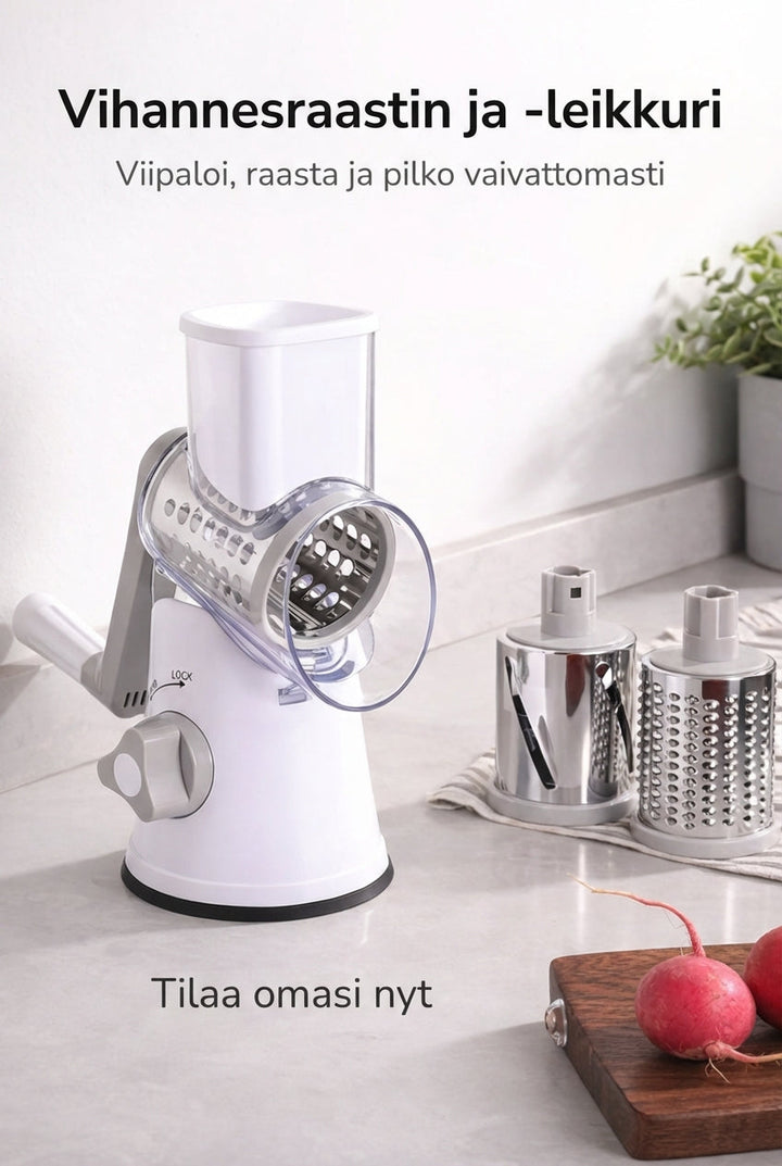 3-in-1 Rotary Vegetable Slicer with Suction Base and Interchangeable Drums