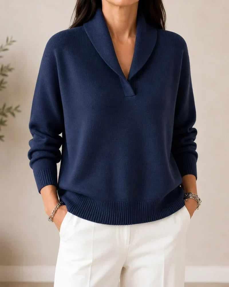 Soft V-Neck Jumper with Cowl Collar