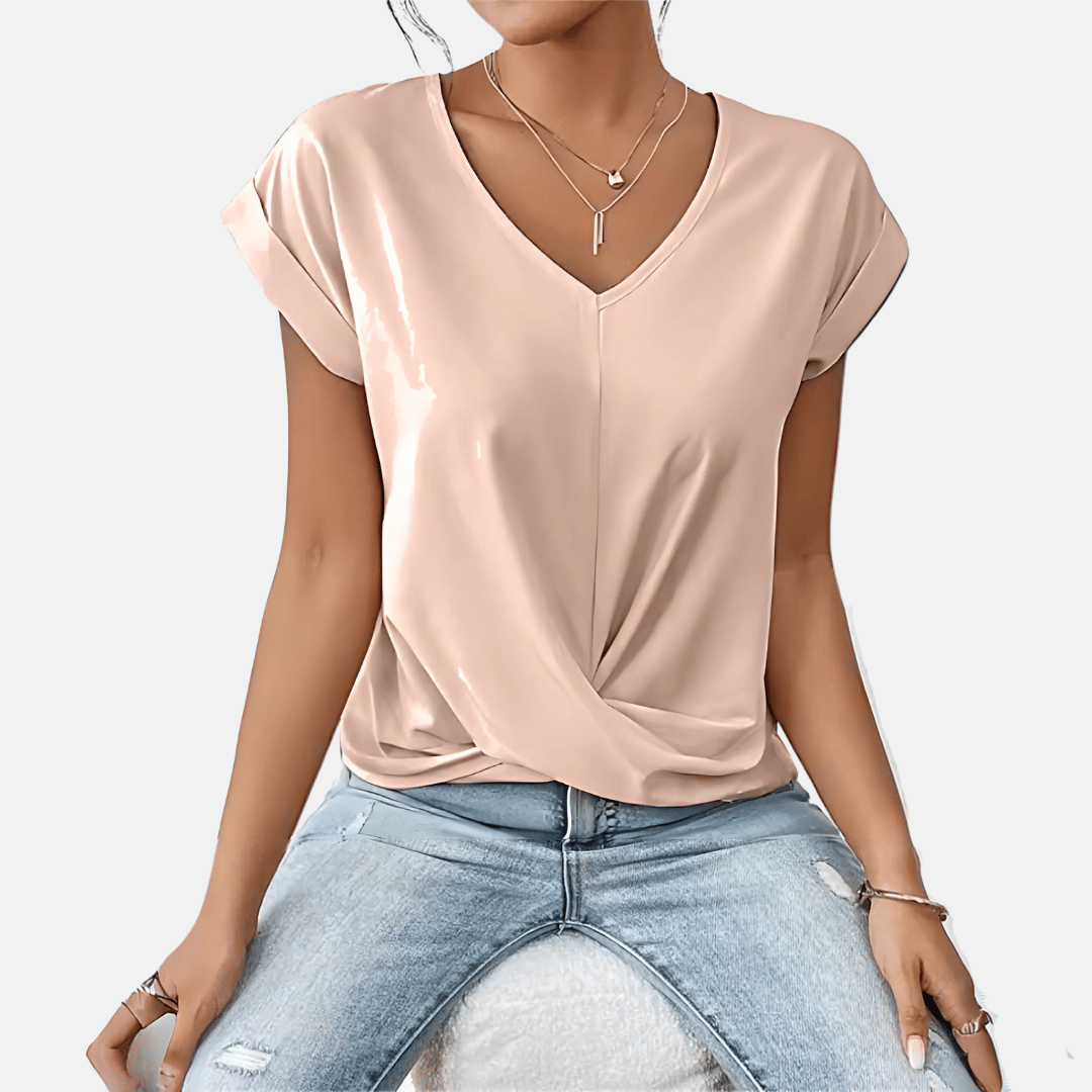 Women’s V-Neck Blouse with Draped Hem