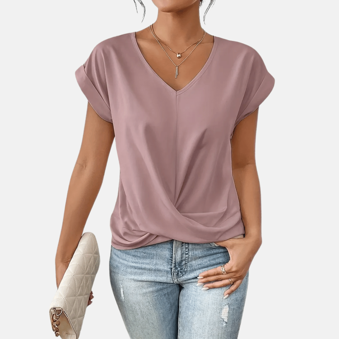 Women’s V-Neck Blouse with Draped Hem