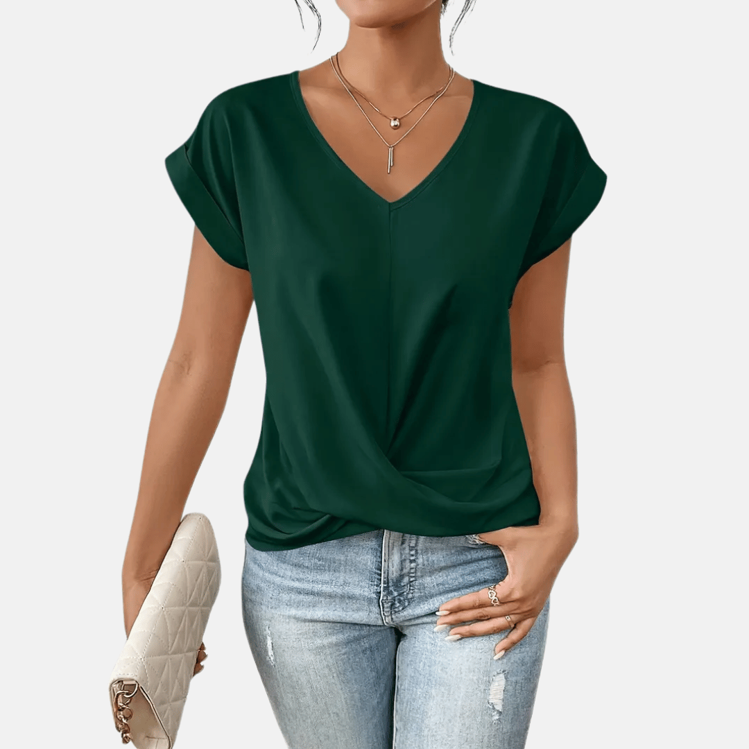 Women’s V-Neck Blouse with Draped Hem