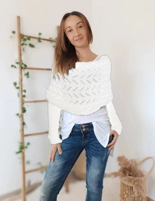 Wrap Scarf with Double Sleeves - Warm Knitted Scarf with Built-In Sleeves