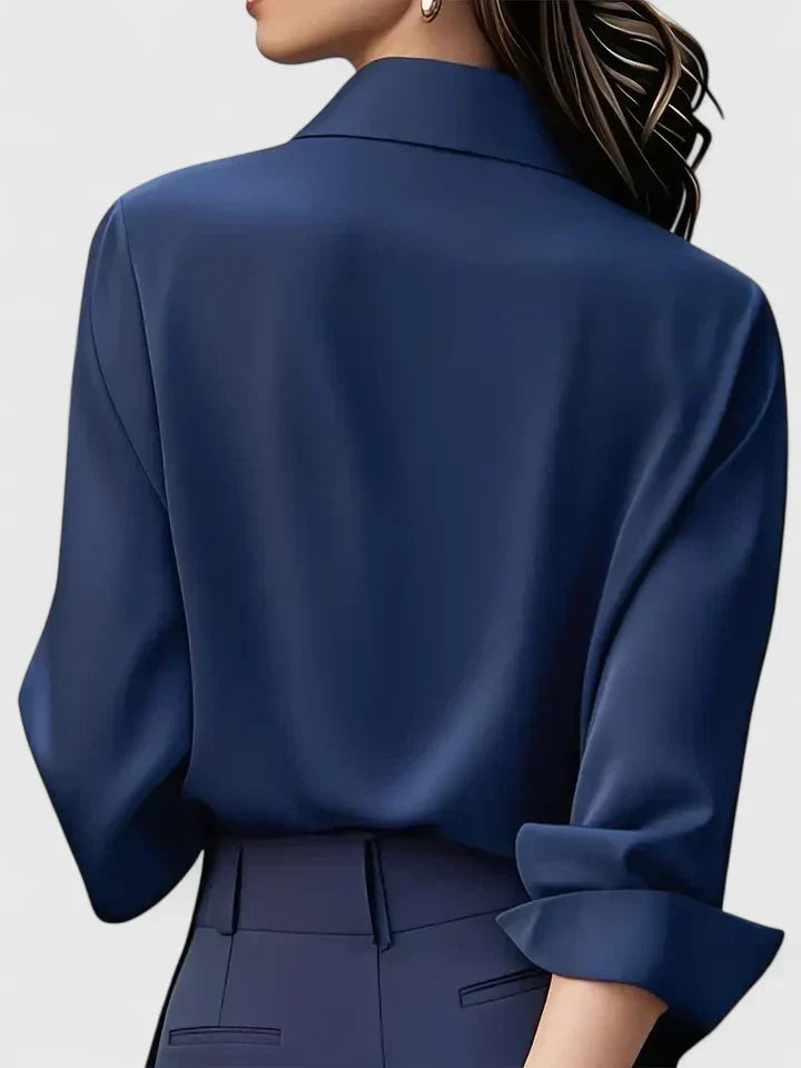 Women's long-sleeved satin blouse – elegant office blouse