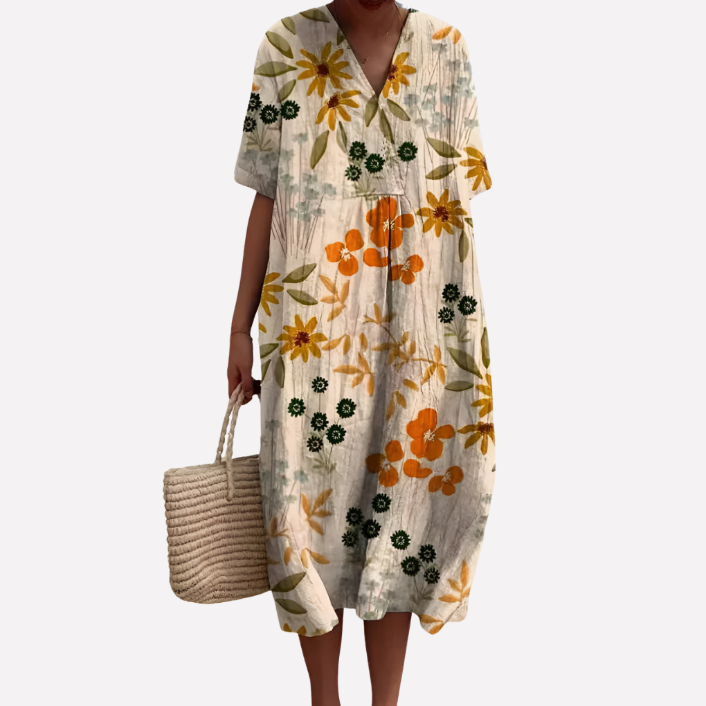 Women’s Floral Summer Dress – V‑Neck and Short Sleeves