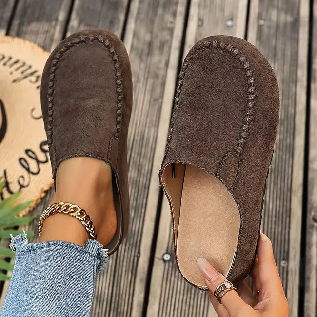 Leather Slip-On Orthopaedic Sandals with Suede-Like Soft Upper and Flat Sole