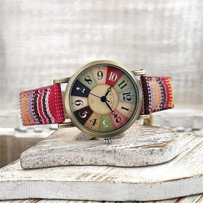 Watch with Multicolour Rainbow Pattern and Braided Strap – Elyvra