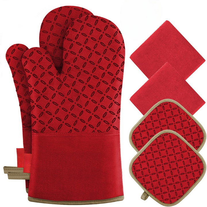 6-Piece Heat-Resistant Oven Glove and Pot Holder Set