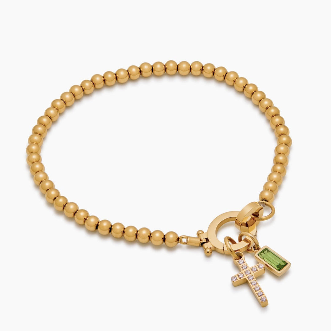 Nova Bead Birthstone Bracelet with Cross Pendant