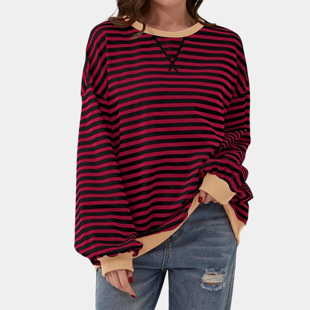 Oversized Striped Long Sleeve T-Shirt for Women