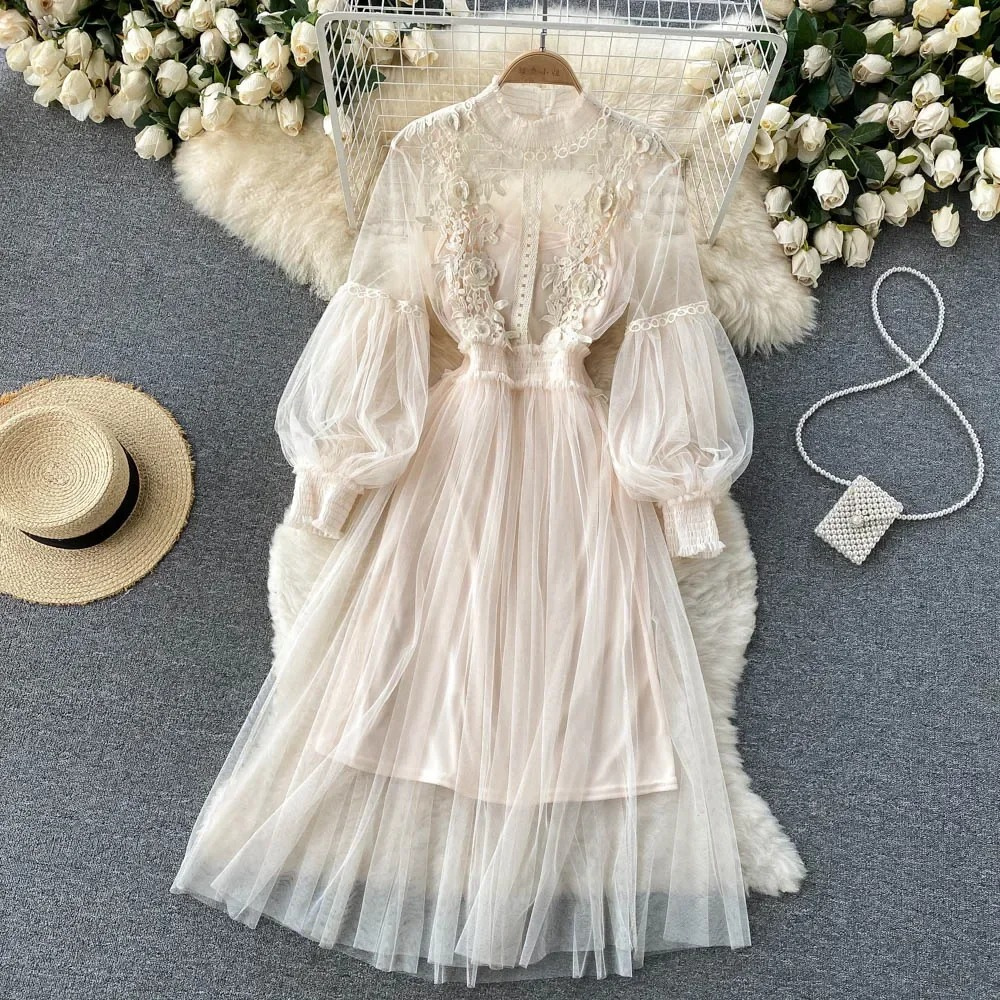 Enchanting Floral Dress with Stand-Up Collar