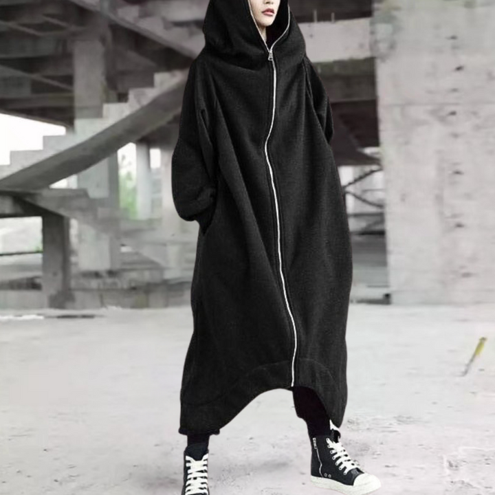 Oversized Women's Coat with Hood and Zipper – Cozy Elegance for Every Season