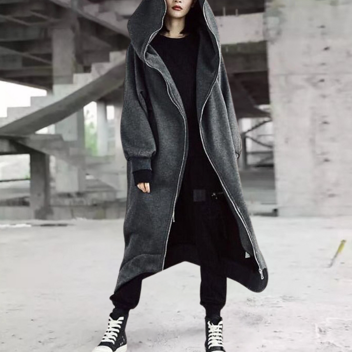 Oversized Women's Coat with Hood and Zipper – Cozy Elegance for Every Season