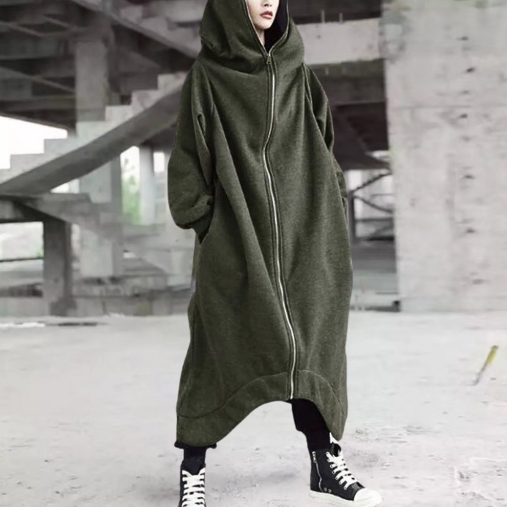 Oversized Women's Coat with Hood and Zipper – Cozy Elegance for Every Season