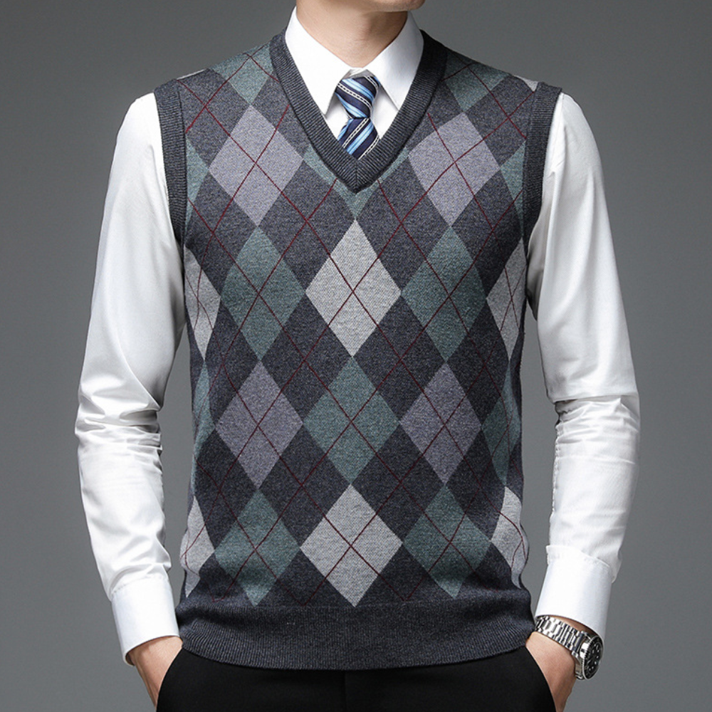 Men's Jumper with Stylish Argyle Pattern - Felix