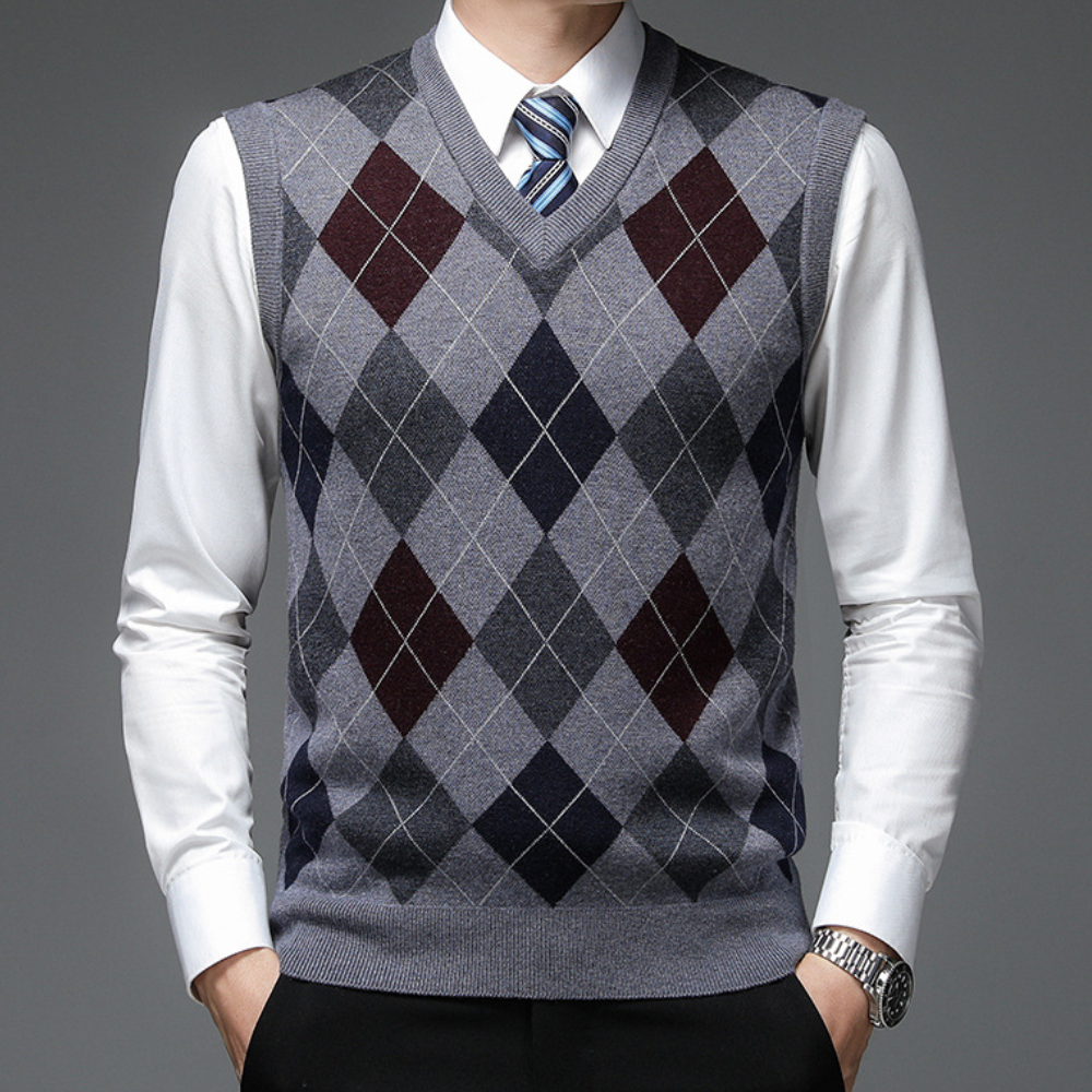 Men's Jumper with Stylish Argyle Pattern - Felix