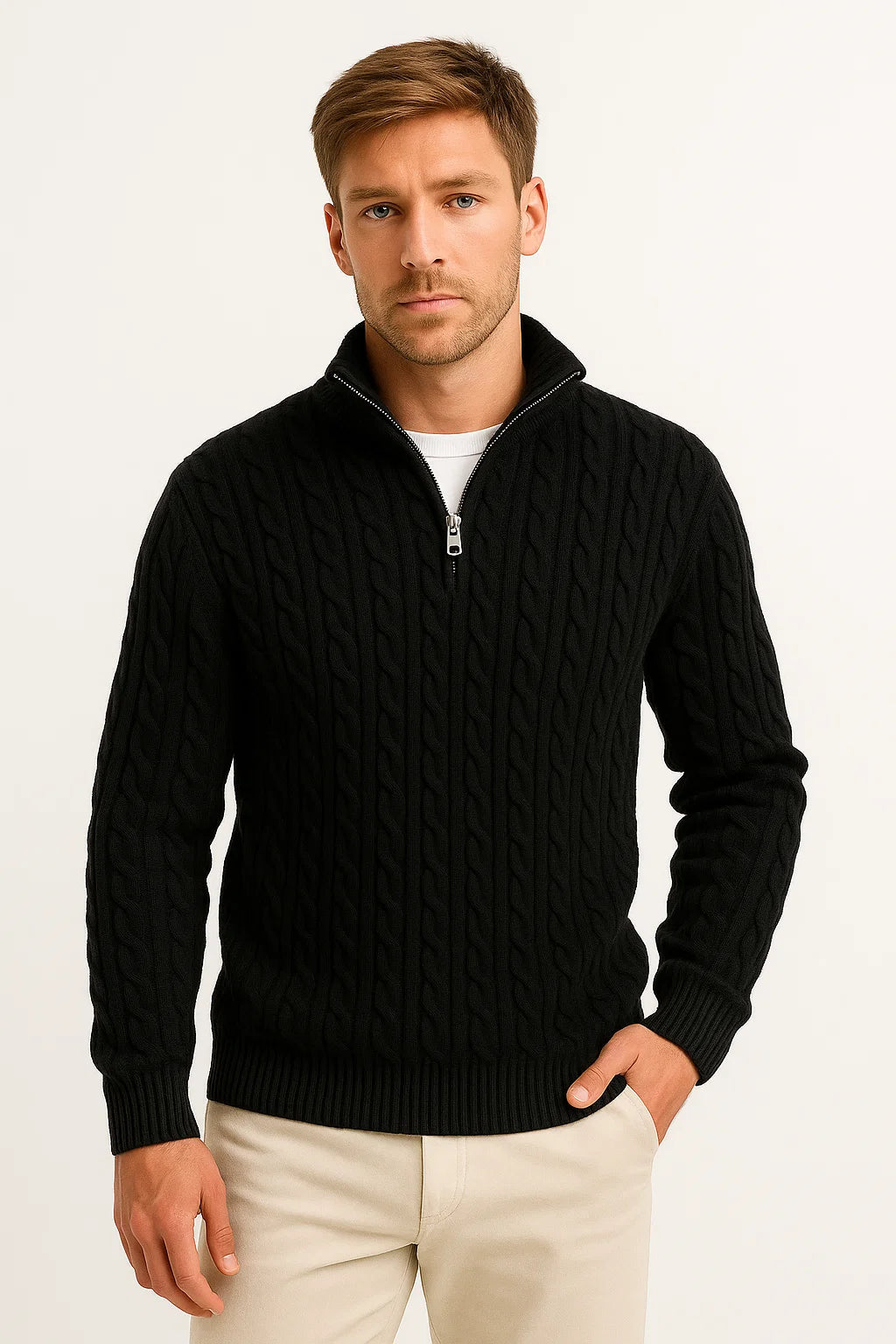 Men's Cable-Knit Jumper with Quarter Zip - Edmond