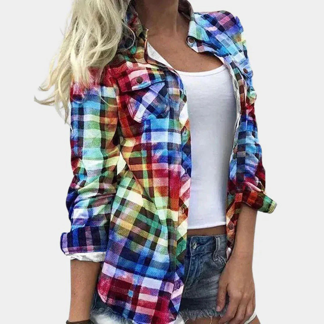 PlaidEase – Women's Blouse with Timeless Plaid Design and Feminine Touch