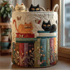 Quilted Laundry Basket with Cat Design – Foldable Storage Basket