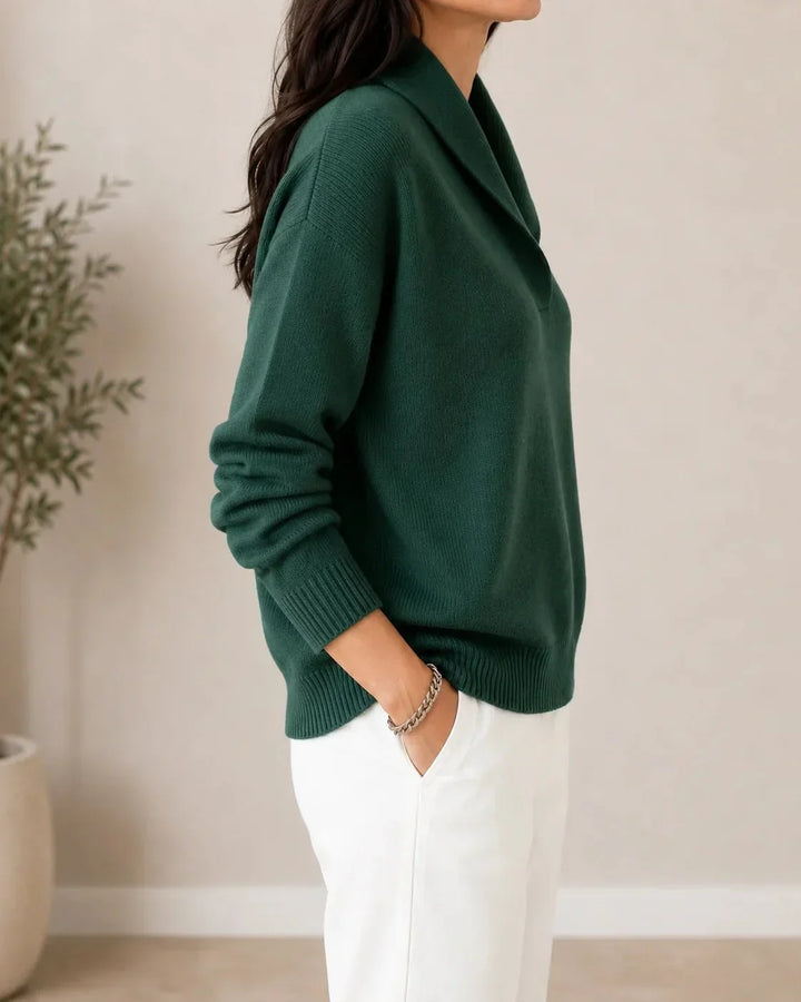 Soft V-Neck Jumper with Cowl Collar