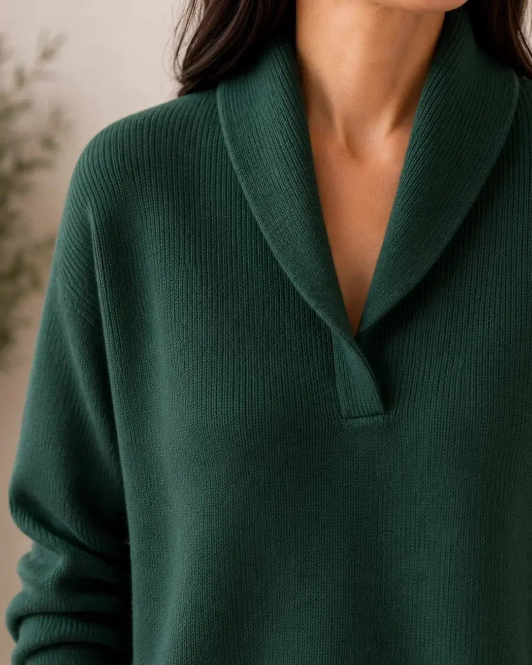 Soft V-Neck Jumper with Cowl Collar