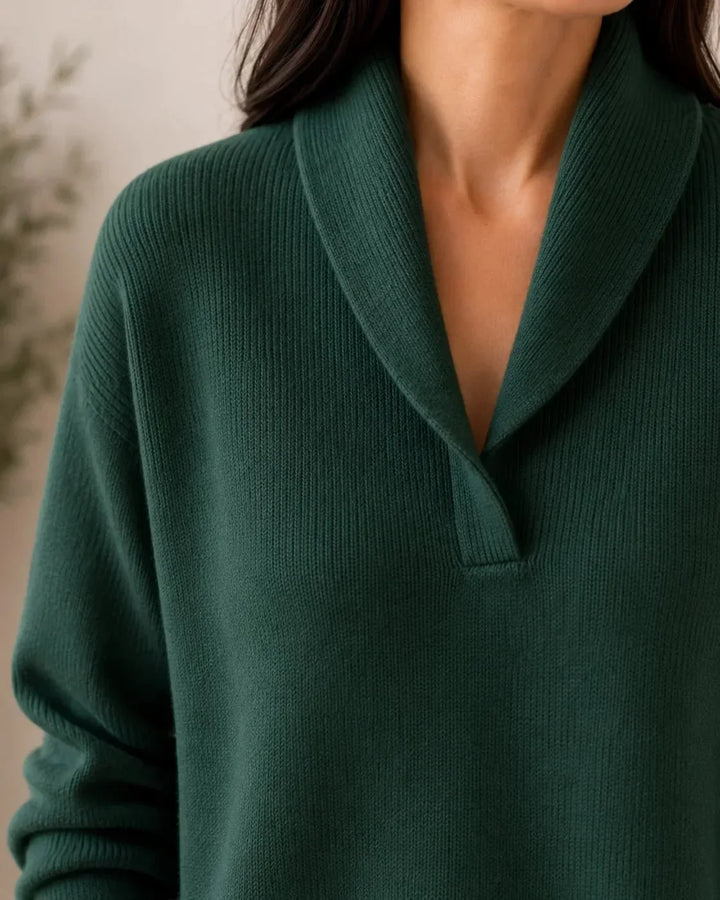 Soft V-Neck Jumper with Cowl Collar
