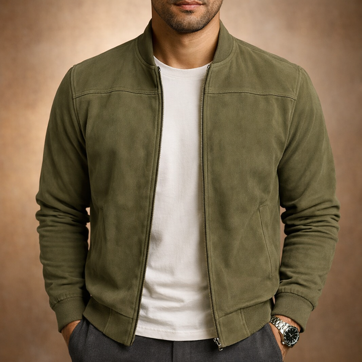 Men's Suede-Look Bomber Jacket – Lightweight Smart-Casual Jacket