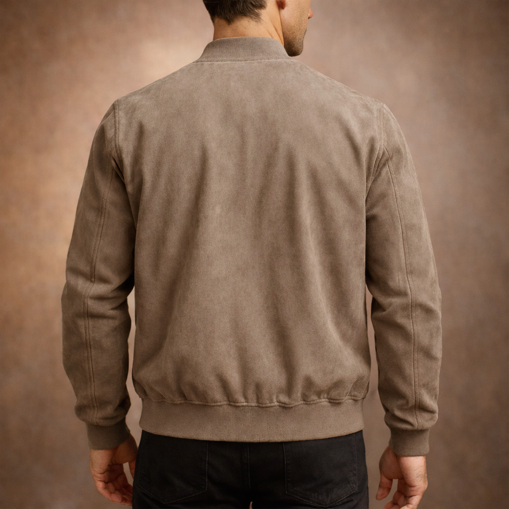Men's Suede-Look Bomber Jacket – Lightweight Smart-Casual Jacket