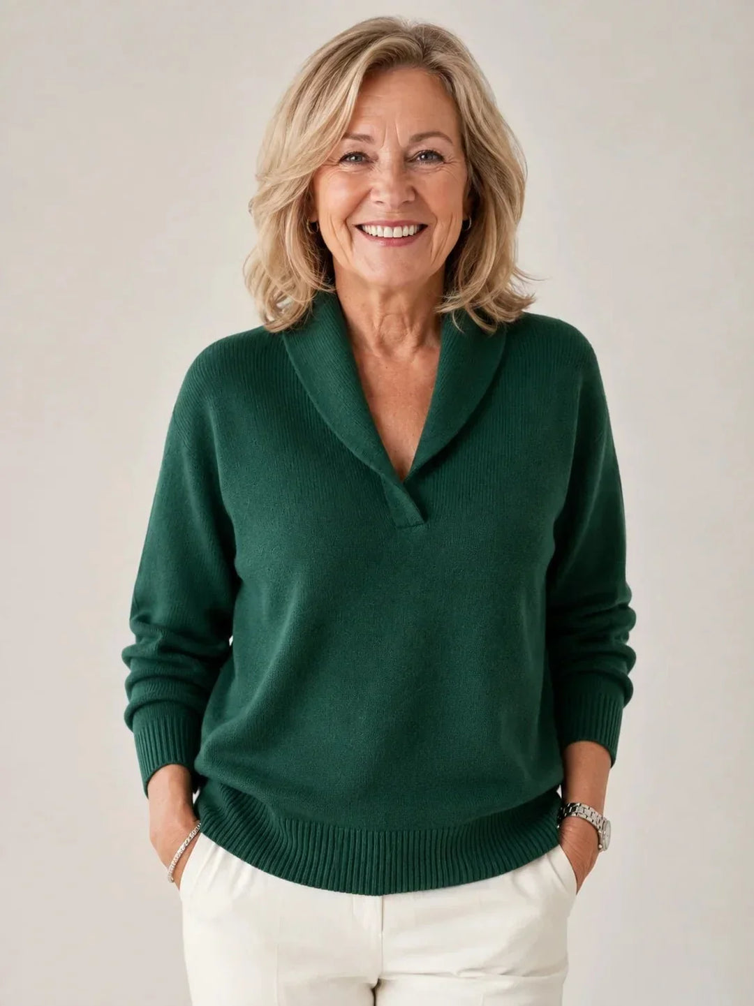 Soft V-Neck Jumper with Cowl Collar