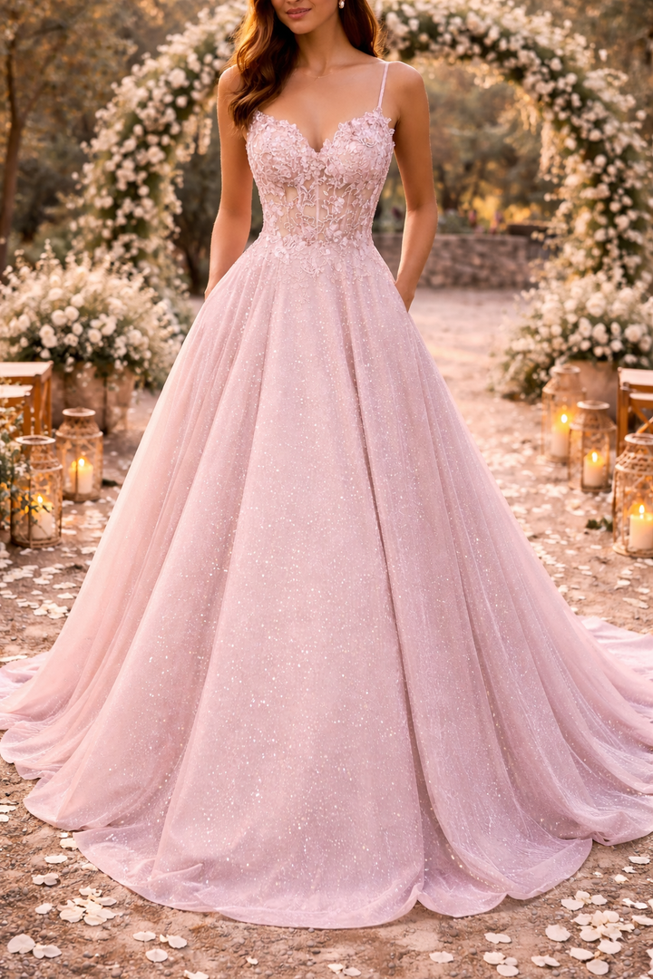 Women's Wedding Guest Dress with Embroidered Tulle Skirt