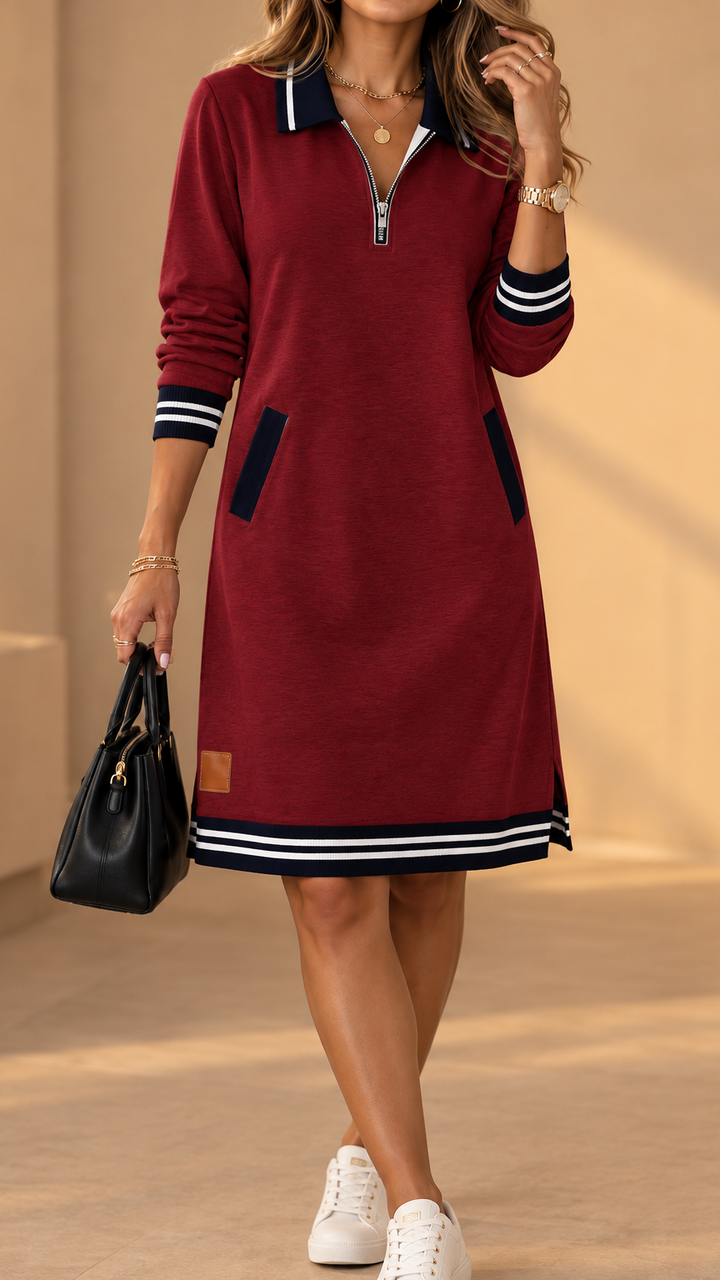 Elegant Polo Dress with Collar and Long Sleeves