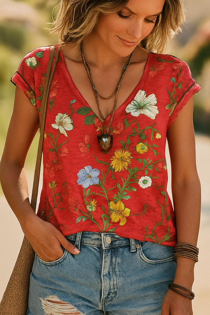Women's Floral V-Neck T-Shirt