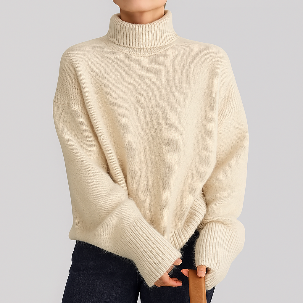 Women's Thick Fine wool-Like Winter Sweater with High Collar