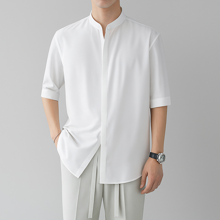 Men’s Long‑Sleeve Mandarin Collar Shirt