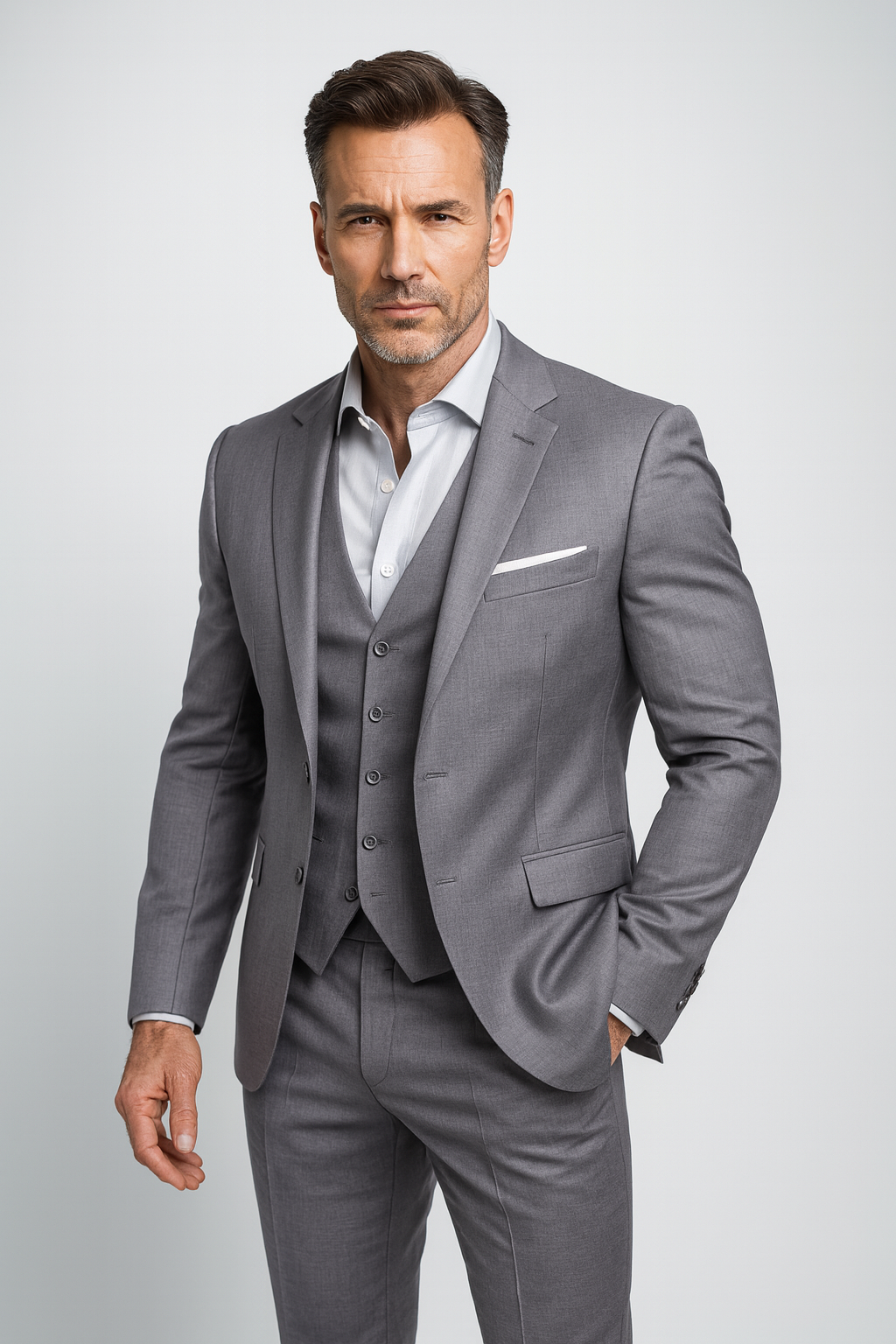 Men's Slim-Fit Formal Three-Piece Suit with Waistcoat