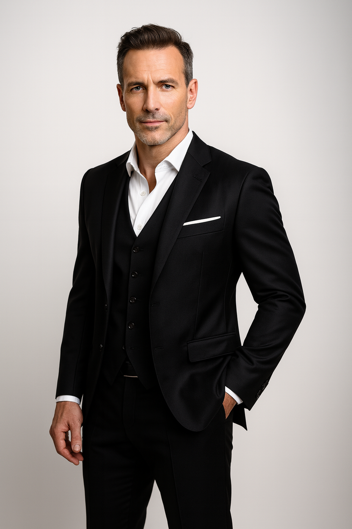 Men's Slim-Fit Formal Three-Piece Suit with Waistcoat