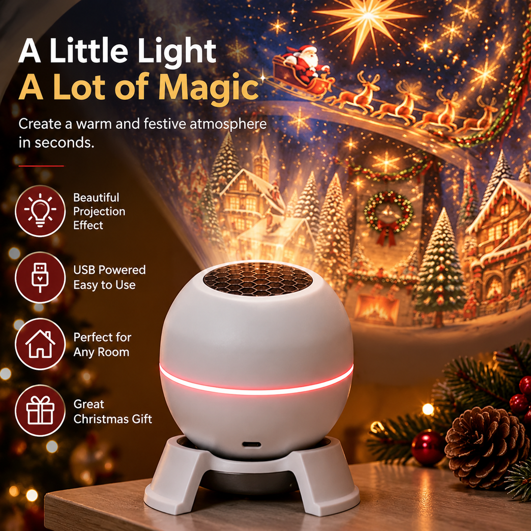 Christmas Light Projector with Moving Star Patterns, USB-Powered, White