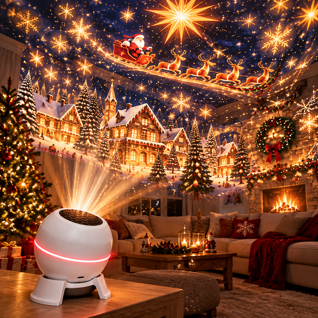 Christmas Light Projector with Moving Star Patterns, USB-Powered, White