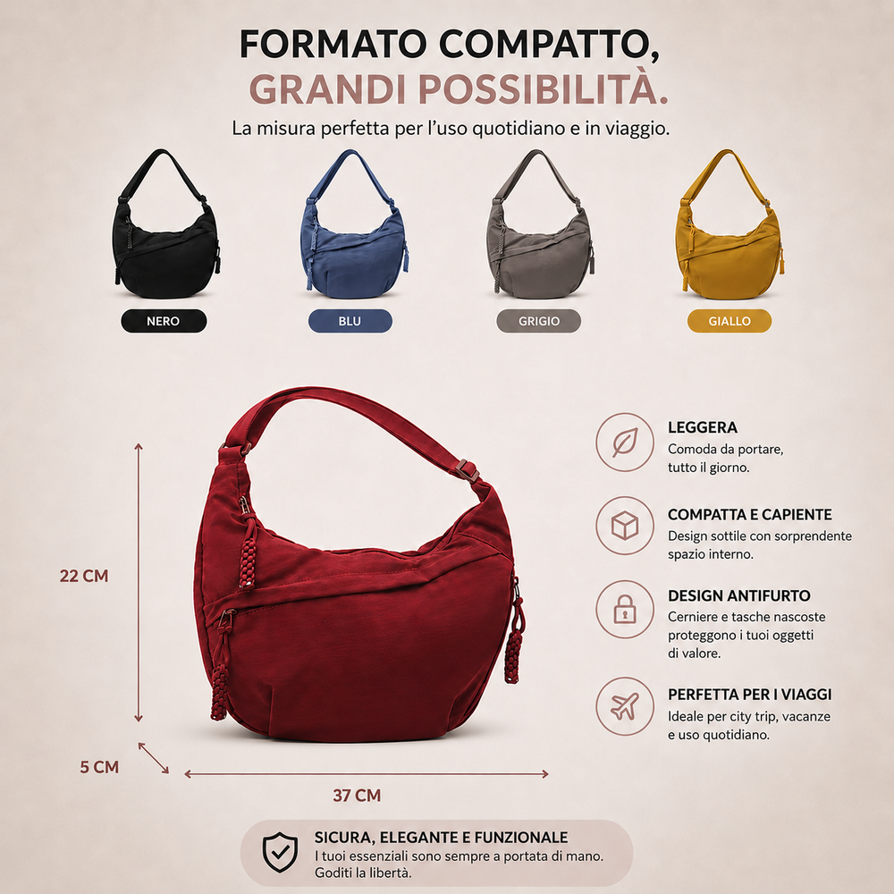 Crescent Shoulder Bag – Made from Sustainable Nylon with Adjustable Shoulder Strap