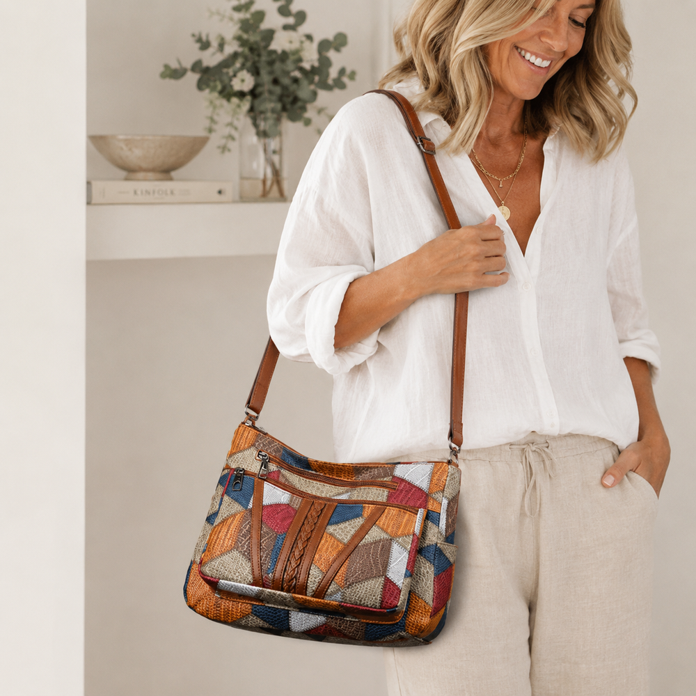 Everyday Patchwork Bag with Faux Leather Inserts.