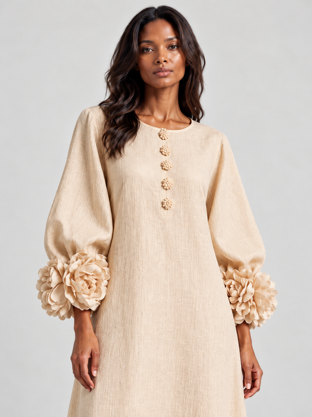 Elegant, Long, Flowing Dress with Balloon Sleeves