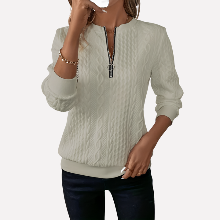 Women’s Cable Knit Pullover with Zippered Neckline