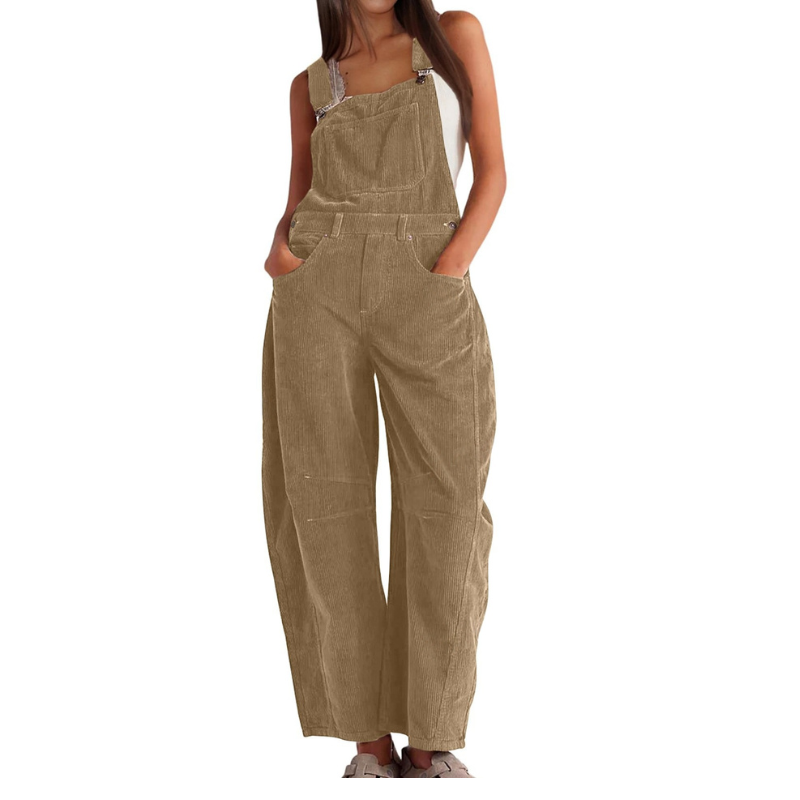 Women's Wide-Leg Corduroy Dungarees – Casual Utility Jumpsuit