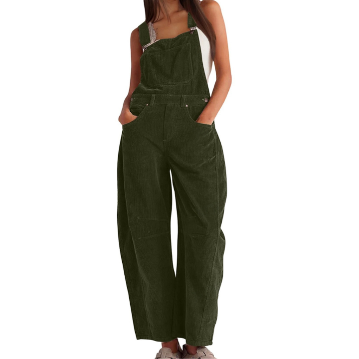 Women's Wide-Leg Corduroy Dungarees – Casual Utility Jumpsuit